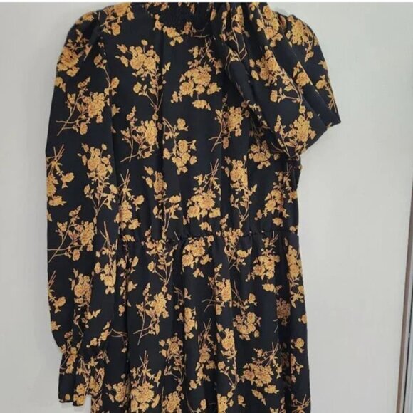 $ SHEIN Black Floral Long Sleeve Mini Dress - Size XL (US 12) - Picture 1 of 4